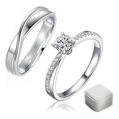 KUANGYE - Anillos Plata 925 Ajustable Circón Pareja Matrimonio