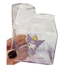 SANRIO - Taza de vidrio en forma de cartón de leche Kawaii Kuromi