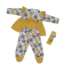 Dulcebb - Conjunto 3 Piezas Vestido Manga Larga Estampado Para Bebé