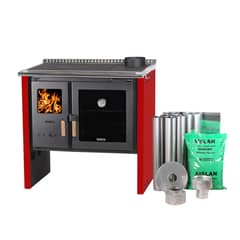 BOSCA - Pack Cocina a Leña Hestia 90 Rojo + Kit Base
