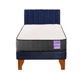 5 SUEÑO - Cama Europea 1,5 Plazas Aura + Respaldo Tubular Madera Azul