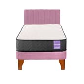 5 SUEÑO - Cama Europea 1,5 Plazas Aura + Respaldo Tubular Madera Rosado