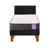 5 SUEÑO - Cama Europea 1 Plaza Aura + Respaldo Tubular Madera Negro