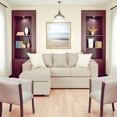 SITIAL HOME - Living 311, Boheme Beige, seccional mas 2 sitiales de madera