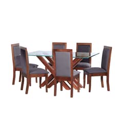 LATAM HOME - JUEGO DE COMEDOR MERIDA 6 SILLAS GIRONA LINO GRIS OSCURO