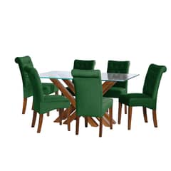 LATAM HOME - JUEGO DE COMEDOR MERIDA 6 SILLAS OVIEDO TELA VELVET VERDE