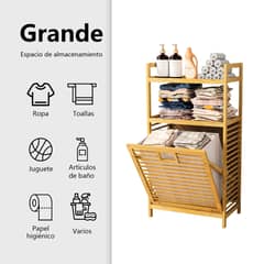 AIZO - Cesta Canasto De Ropa Sucia Con Soporte De Bambú