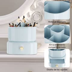 AIZO - Azul Organizador Cosmeticos 360 Cosmetiquero Maquillaje Con Cajón