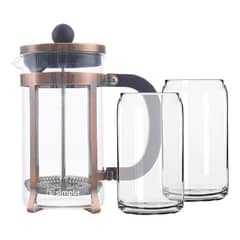 SIMPLIT - Pack Cafetera Francesa 600 ml + Set 2 Vasos 550 ml