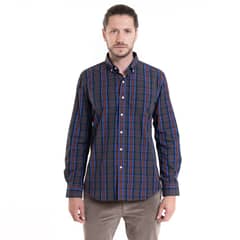 POTROS - Camisa Trevira Fantasía Azul Cuadros Hombre Manga Larga