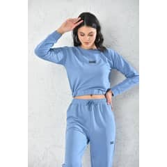 MROTTO - Conjunto Azul Mujer - Poleron Crop Top Manga Larga y Buzo