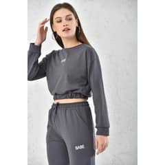 MROTTO - Conjunto Gris Mujer - Poleron Crop Top Manga Larga y Buzo