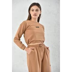 MROTTO - Conjunto Café Mujer - Poleron Crop Top Manga Larga y Buzo