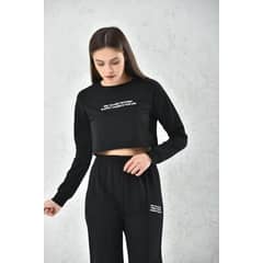 MROTTO - Conjunto Negro Mujer - Poleron Crop Top Manga Larga y Buzo
