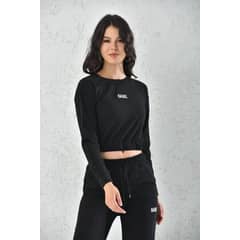 MROTTO - Conjunto Negro Mujer - Poleron Crop Top Manga Larga y Buzo