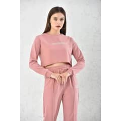 MROTTO - Conjunto Rosado Mujer - Poleron Crop Top Manga Larga y Buzo