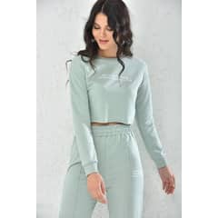 MROTTO - Conjunto Celeste Mujer - Poleron Crop Top Manga Larga y Buzo