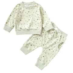 JUMP KIDS - Set 2 Piezas Buzo Niña Flores Verde Claro 100% Algodón