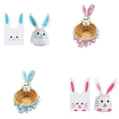 SM - Pack de 10 Bolsa De Conejo De Pascua + 2 Canasto De Conejo