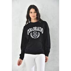 MROTTO - Poleron Deportivo Oversize Mujer Negro Talla Unica