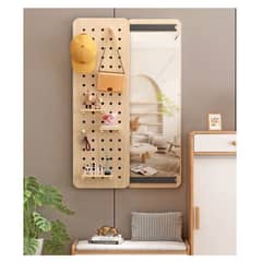 HOMER DESIGN - Organizador De Pared Con Gancho Espejo Y Tabla Deslizable marron
