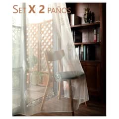 COMPRAPO - Set X 2 Visillos Blancos Bordados Hojas Blancas 140x230 Cm