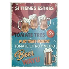 WAYU - Cuadro Deco Beer Metálico 40x30 Quincho Parrilla Bbq