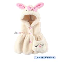 JUMP KIDS - Polerón Sin Mangas Polar Capucha Orejas Bolso Niña Blanco