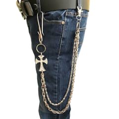 LIVE LOVE ROCK ON - Cadena de Jeans y Cruz con strass