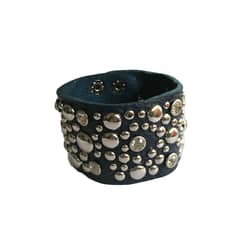 LIVE LOVE ROCK ON - Pulsera de Cuero Azul con Tachas y Strass
