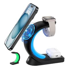 GENERICO - Cargador Para iPhone Magsafe Base 3en1 Rgb Led Carga Rápida