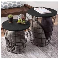 HOMER DESIGN - Juego 2 Mesa De Centro Lateral Organizador living Canasto negros