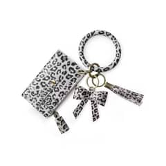 ECOSUSI - Llavero de pulsera con borla y lazo - Leopardo Blanco