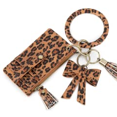 ECOSUSI - Llavero de pulsera con borla y lazo - Leopardo Marrón