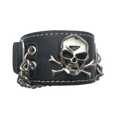 LIVE LOVE ROCK ON - Pulsera Cuero Negra Calavera