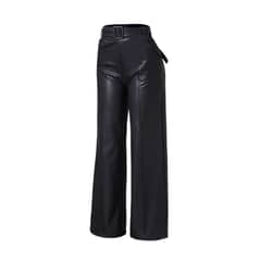 AGW - Pantalón Mujer Polar Ecocuero Pata elefante con Cinturón