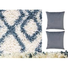 MASEL - Set Alfombra 160X230 Anat1 Shag bLANCA c/ 2 Cojines Felpa Grey