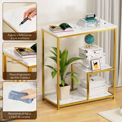 AIZO - Mesa Auxiliar Estrecha Con Estantes De Almacenamiento 60x30 blanco