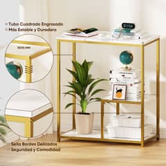 AIZO - Mesa Auxiliar Estrecha Con Estantes De Almacenamiento 60x30 blanco
