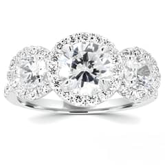 BOOMZAIR - ANILLO DE COMPROMISO CON TRES MOISSANITAS ROUND Y PLATA RODINADA
