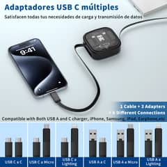 AIZO - Negro Cable De Datos Retráctil Con Cabezales Reemplazables