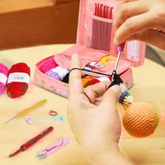 AIZO - Set Con Estuche Crochet Silicona Accesorios Para Tejer Rosa