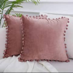 GENERICO - Pack 2 Funda De Cojines Terciopelo Con Pompones Rosado