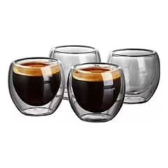 MUNDO MAGIA - Set 4 Mug Taza Café Vaso Doble Pared 80 Ml Vidrio Termica