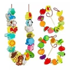 JUEGOS MAGICOS - Juguete Educativo Cuentas Enhebrador De Madera Frutas Animal