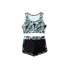 GENERICO - Bañador bikini con shorts con estampado de planta