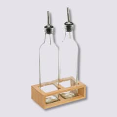 5FIVE - Set botellas para aceite y vinagre de 0,5 Lt incl. soporte de bambú