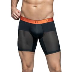 LEO - Bóxer medio de secado rápido con mallas transpirables en microfibra 033272N Negro Con Naranja