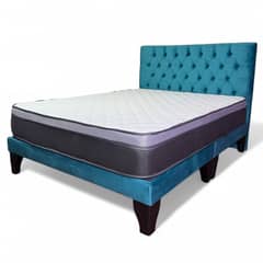 FLOBAL - Cama Europea Super King + Respaldo Capitones Turquesa +Colchón 200x200