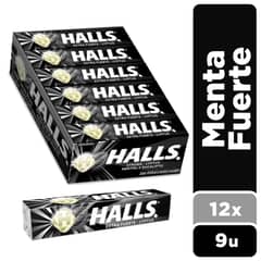 HALLS - Caramelos Duros Sabor Menta Fuerte Pack 12 X 9 Un